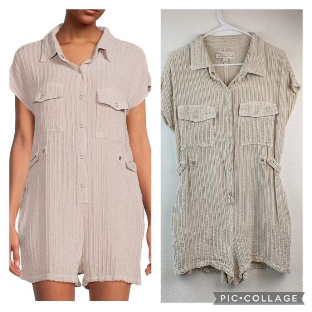 Saks: Vintage Havana textured romper snap front adjustable waist beachy boho EUC